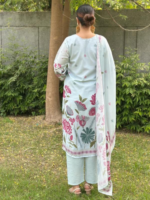 VP 9818 SKY Pastel Lotus Bloom Silk Blend Digital Print Kurta Set